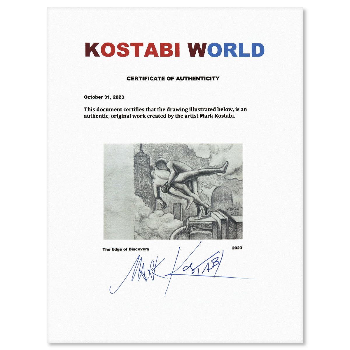 Mark Kostabi- Original Drawing on Paper "The Edge of Discovery"