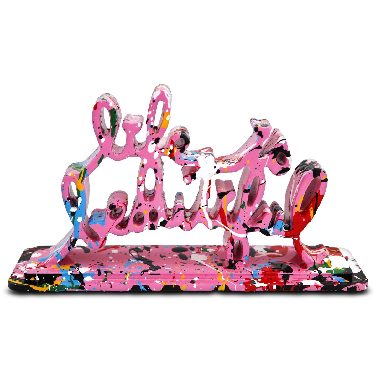 Mr Brainwash- Acrylic Dipped and Splashed Cast Resin Sculpture in Plexiglass Enclosure "Life Is Beautiful - Dipped Bubblegum Splash, 2020"