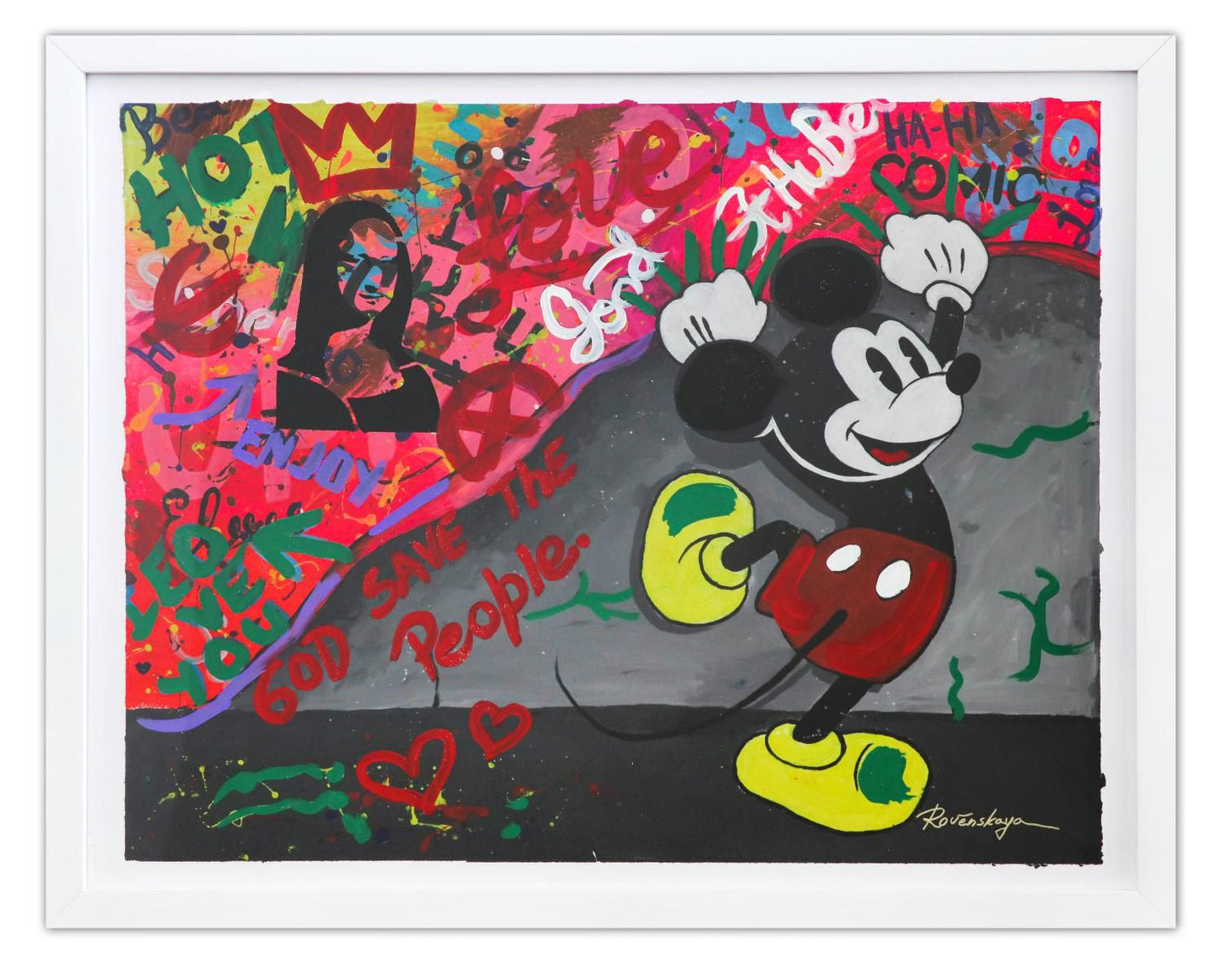 Nastya Rovenskaya- Original Mixed Media on Paper "mickey Is The Boss"