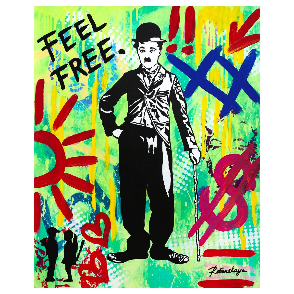 Nastya Rovenskaya- Mixed Media "Chaplin in Green"