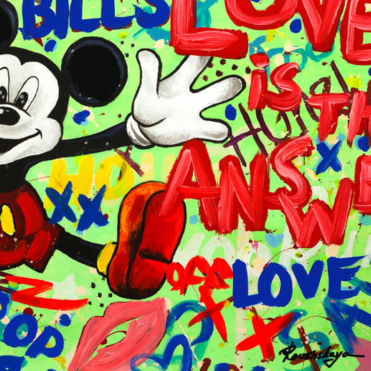 Nastya Rovenskaya- Mixed Media "Mickey Mouse In Love"