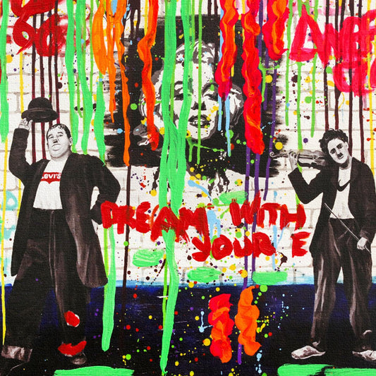 Nastya Rovenskaya- Original Mixed Media on Canvas "Chaplin and Hardy"