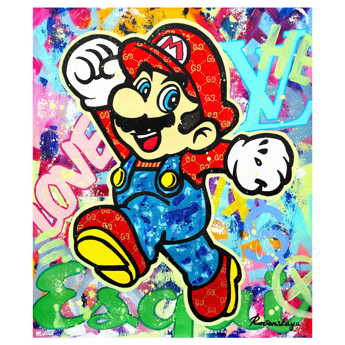 Nastya Rovenskaya- Original Oil on Canvas "Super Mario Drip"