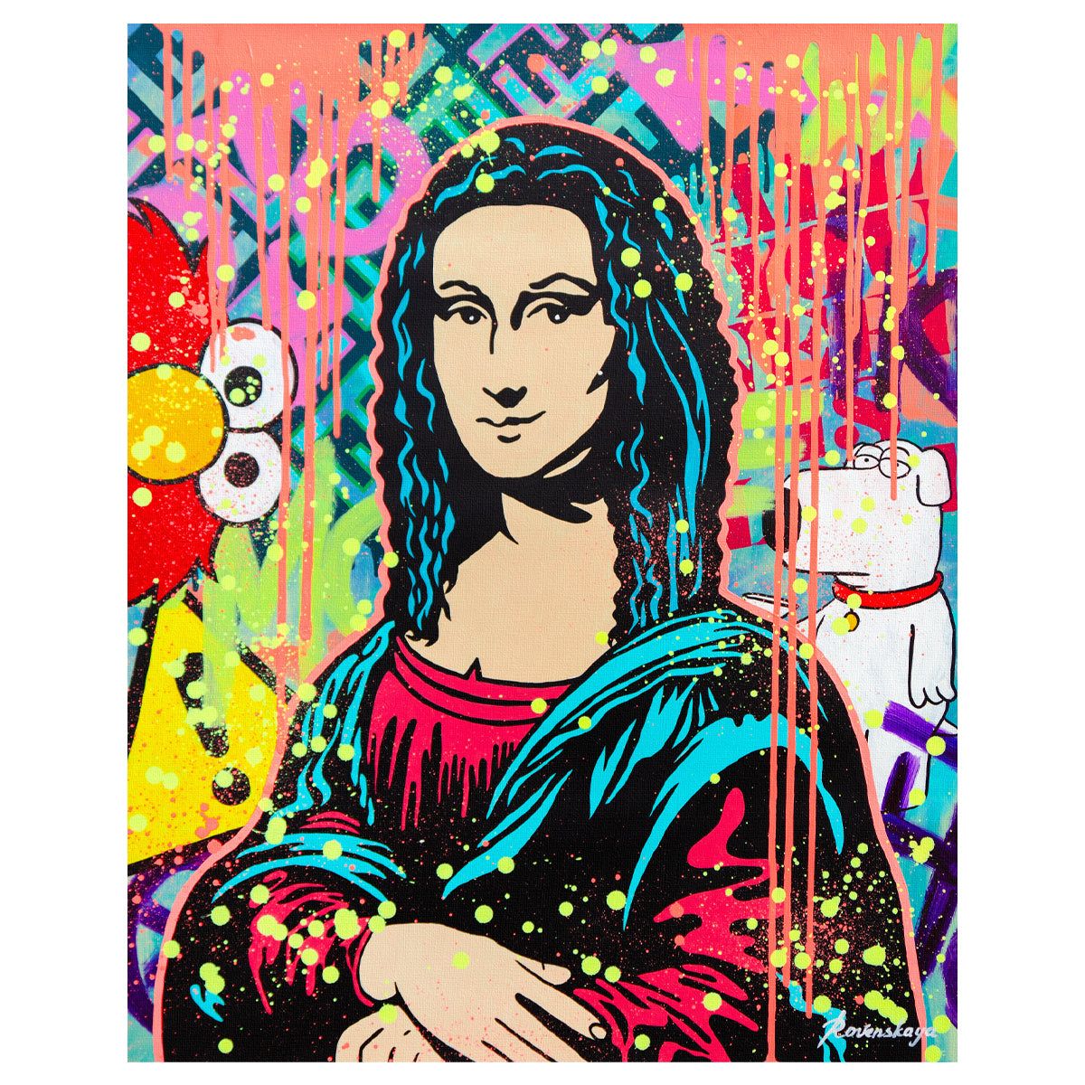 Nastya Rovenskaya- Original Oil on Canvas "Mona Reimagined: Graffiti Muse"