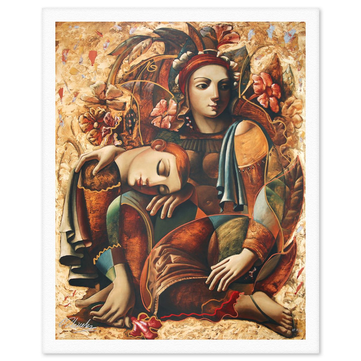 Oleg Zhivetin- Silkscreen "Lovers with Flowers"