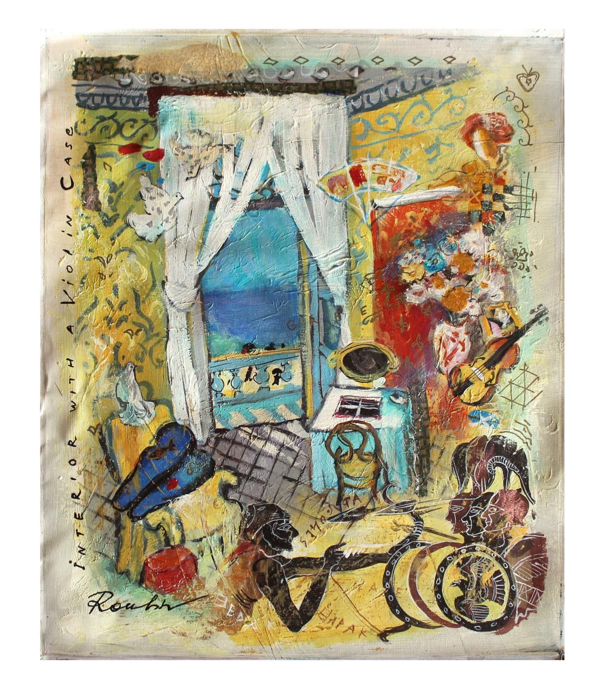 Olga Roubin- Original Acrylic On Canvas "Violin Case"