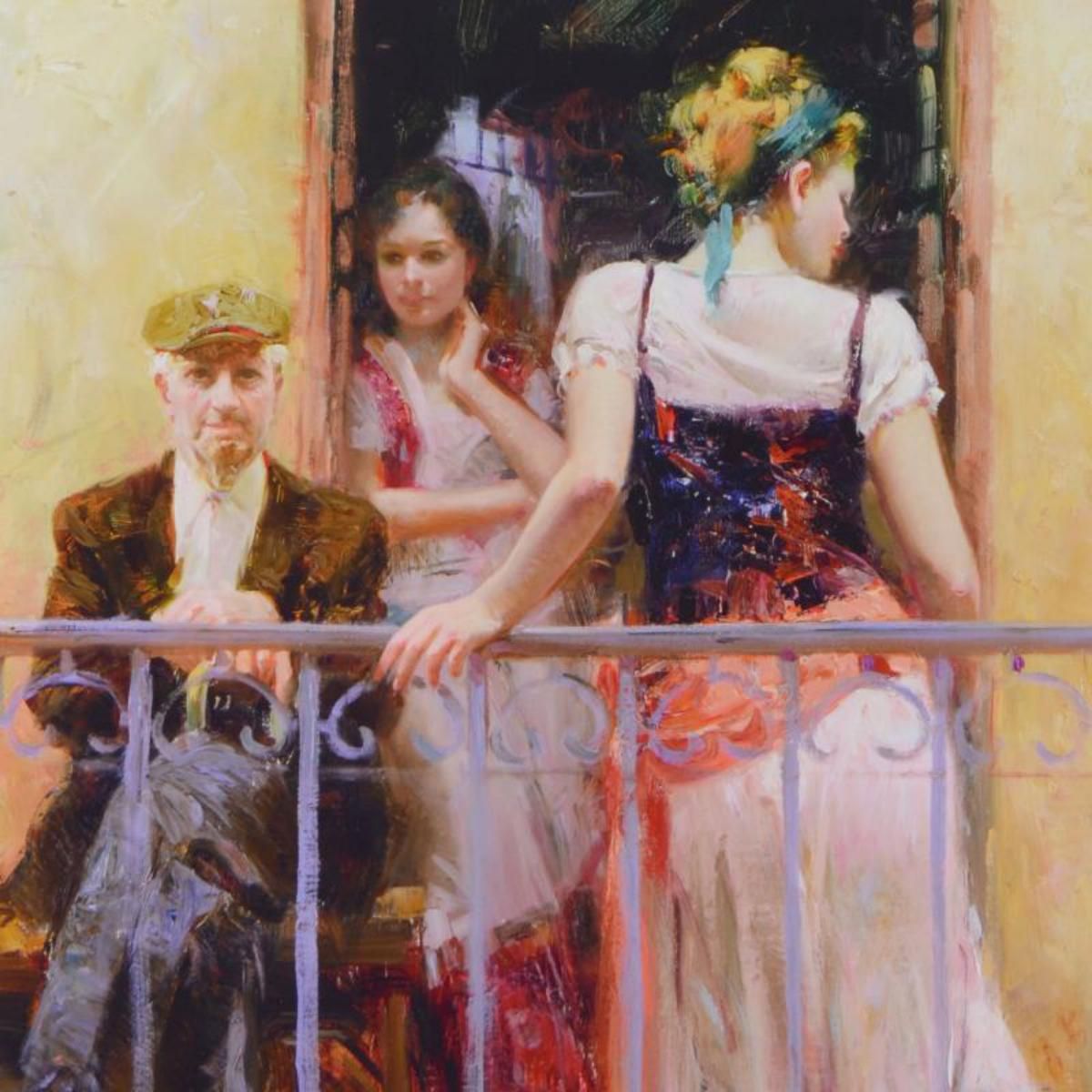 Pino (1939-2010)- Hand Embellished Giclee on Canvas "Family Time"
