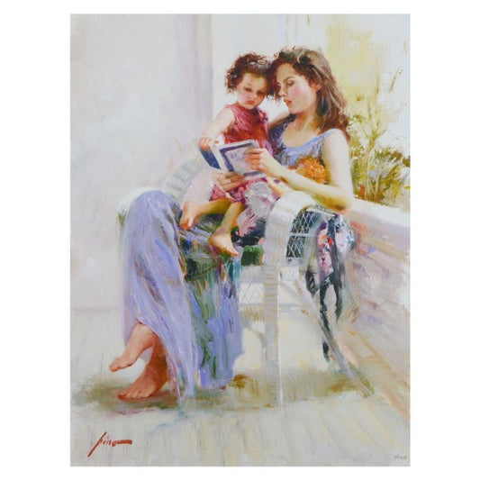 Pino (1939-2010), "Book of Poems" Limited Edition Hand Embellished Giclee on Canvas. Numbered and Hand Signed with Certificate of Authenticity.