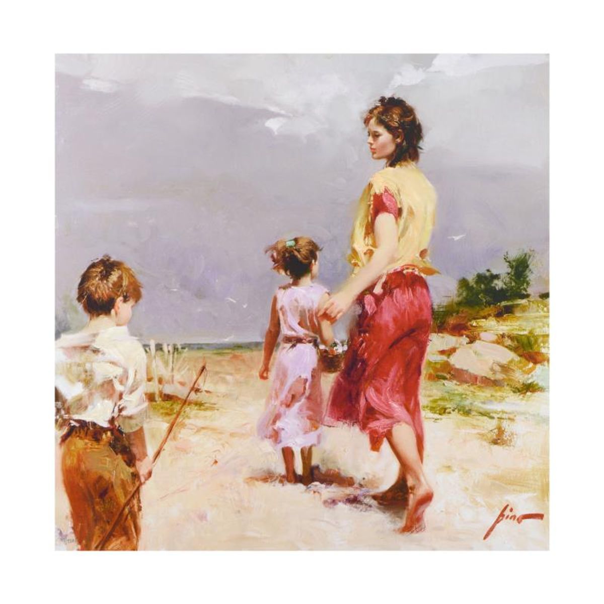 Pino (1939-2010), "Going Fishing" Limited Edition Hand Embellished Giclee on Canvas. Numbered and Hand Signed with Certificate of Authenticity.