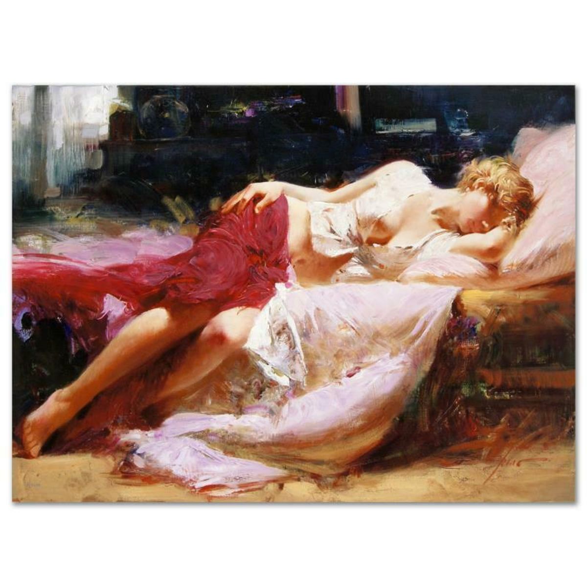 Pino (1939-2010), "Dreaming in Color" Hand Embellished Limited Edition on Canvas (38" x 28"), Numbered and Hand Signed with Certificate of Authenticity.