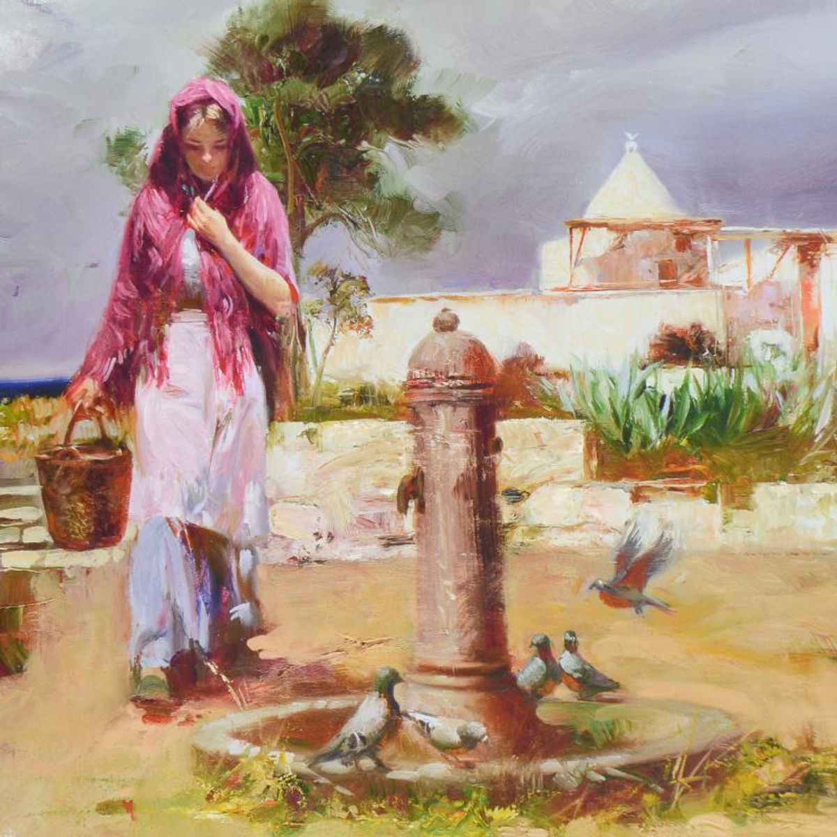 Pino (1939-2010), "The Water Fountain" Limited Edition Hand Embellished Giclee on Canvas. Numbered and Hand Signed with Certificate of Authenticity.