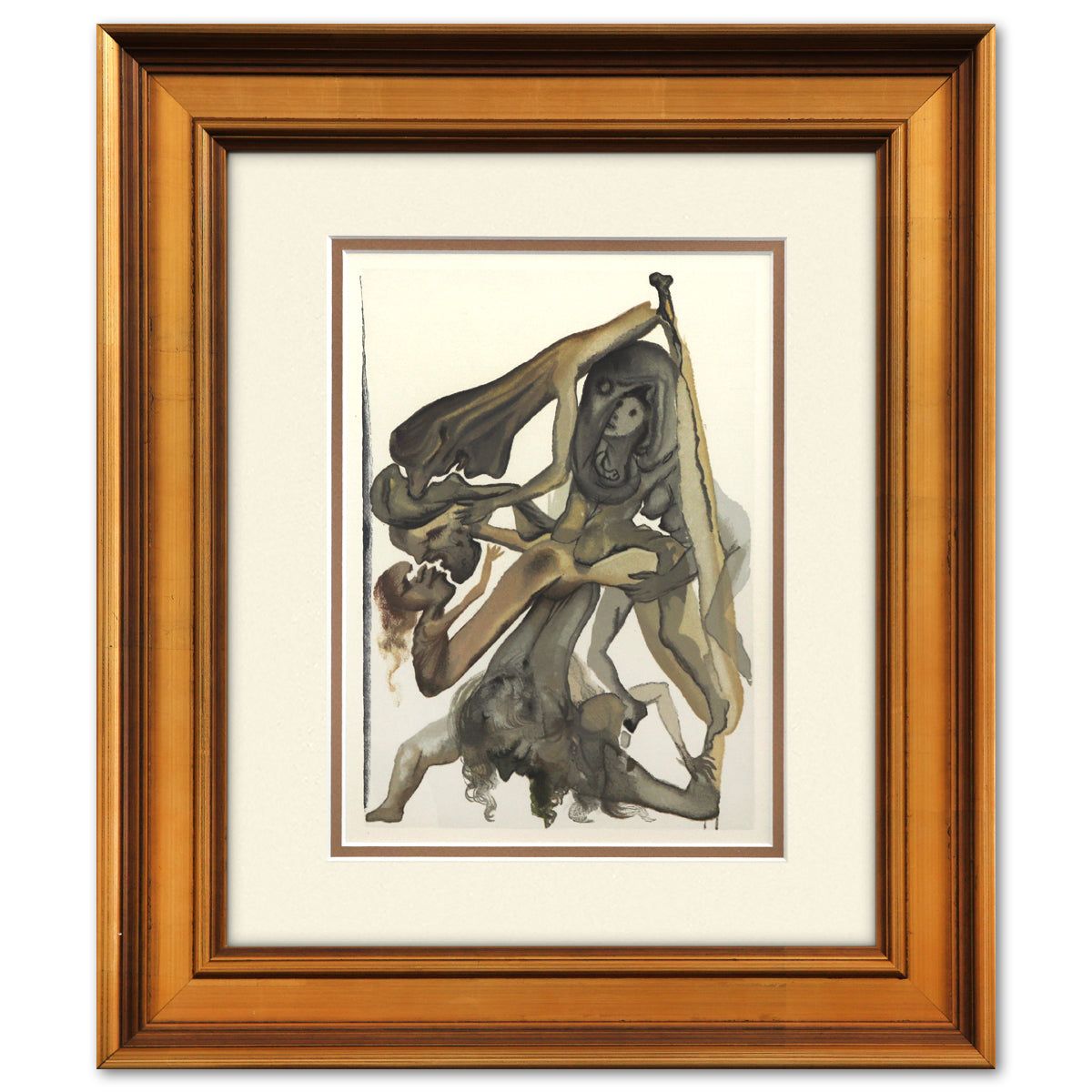 Salvador Dali- Original Color Woodcut on B.F.K. Rives Paper "Inferno 4"
