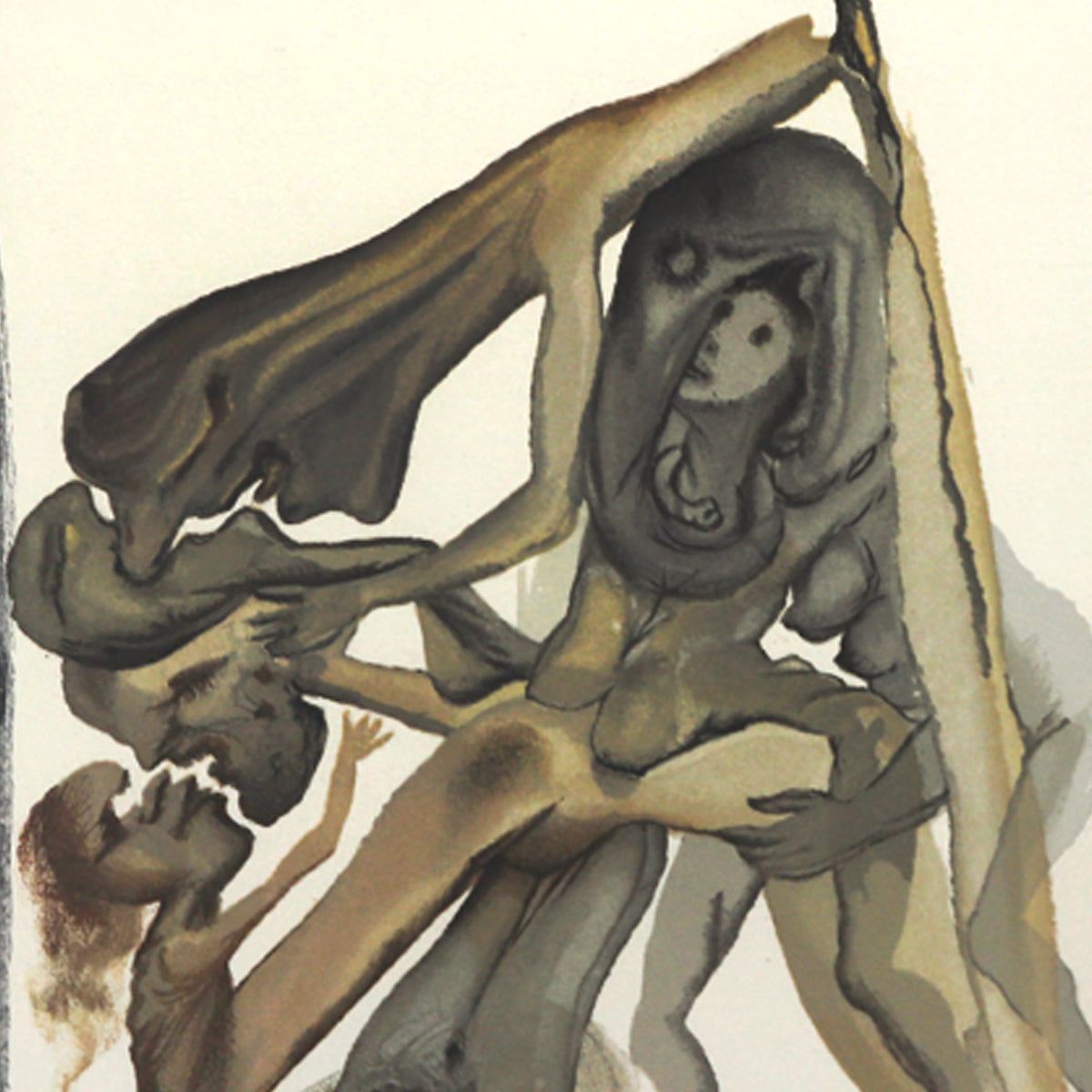 Salvador Dali- Original Color Woodcut on B.F.K. Rives Paper "Inferno 4"