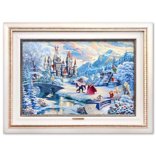 Thomas Kinkade- Hand Embellished Giclee on Canvas "Beauty and the Beast's Winter Enchantment"