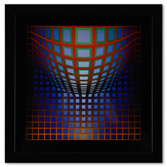Victor Vasarely (1908-1997), "Kezdi - Vega de la serie Structures Universelles Du Damier" Framed 1975 Heliogravure Print with Letter of Authenticity