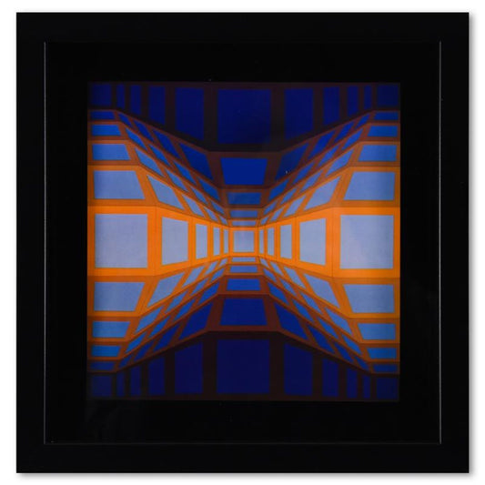 Victor Vasarely (1908-1997), "Kek - Eg - II de la serie Structures Universelles Du Damier" Framed 1975 Heliogravure Print with Letter of Authenticity