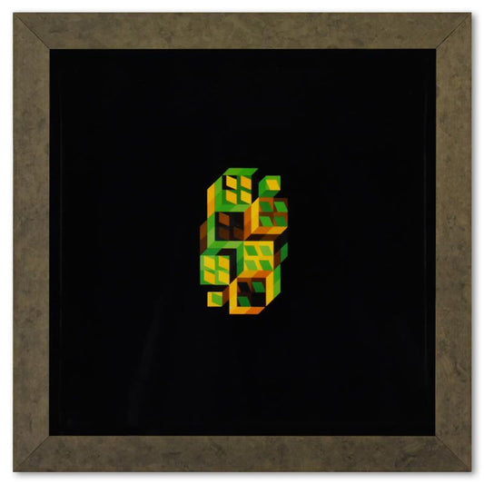 Victor Vasarely (1908-1997), "Tridim - P de la serie Hommage A L'Hexagone" Framed 1971 Heliogravure Print with Letter of Authenticity