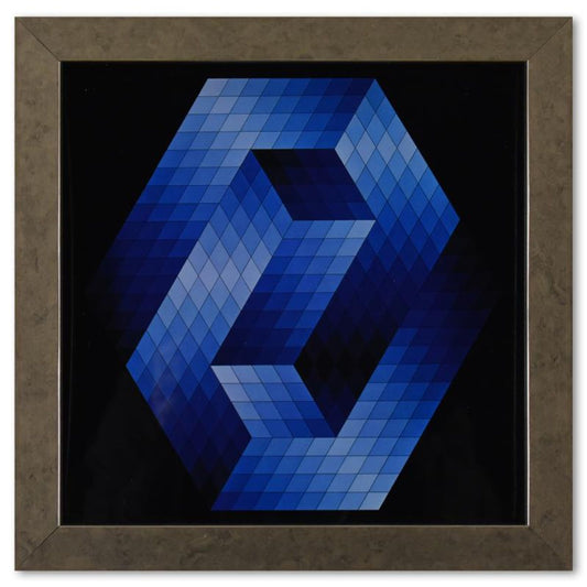 Victor Vasarely (1908-1997), "Gestalt - Bleu de la serie Hommage A L'Hexagone" Framed 1971 Heliogravure Print with Letter of Authenticity