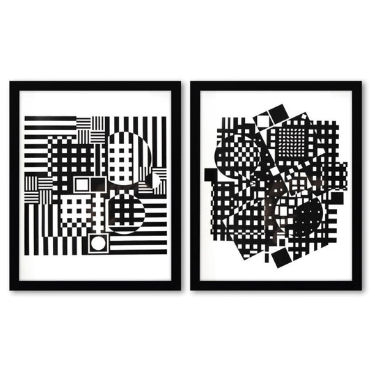 Victor Vasarely (1908-1997), "Torke-UY et Jerusa de la serie Croises (Diptych)" Framed 1973 Heliogravure Prints with Letter of Authenticity