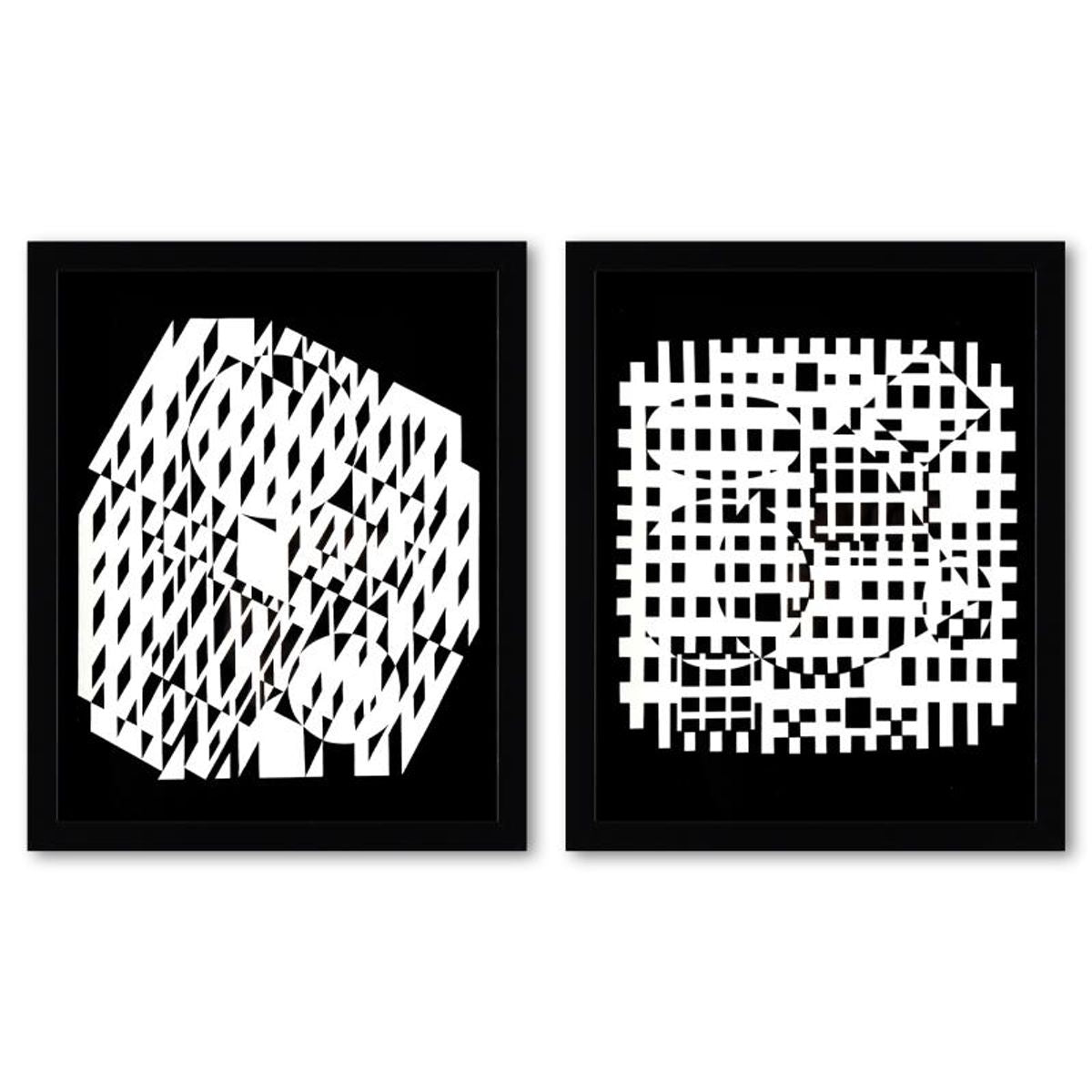 Victor Vasarely (1908-1997), "VAH-NEG et Nethe de la serie Croises (Diptych)" Framed 1973 Heliogravure Prints with Letter of Authenticity