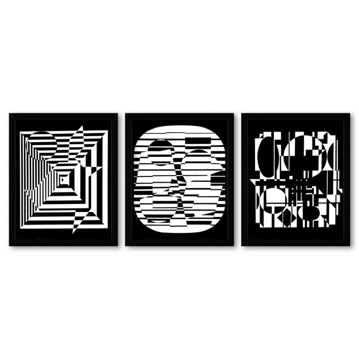 Victor Vasarely (1908-1997), "Zeta, Yablapour-II, et Anadyr de la serie Lineaires (Triptych)" Framed 1973 Heliogravure Prints with Letter of Authenticity