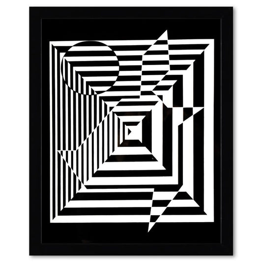 Victor Vasarely (1908-1997), "Zeta, Yablapour-II, et Anadyr de la serie Lineaires (Triptych)" Framed 1973 Heliogravure Prints with Letter of Authenticity