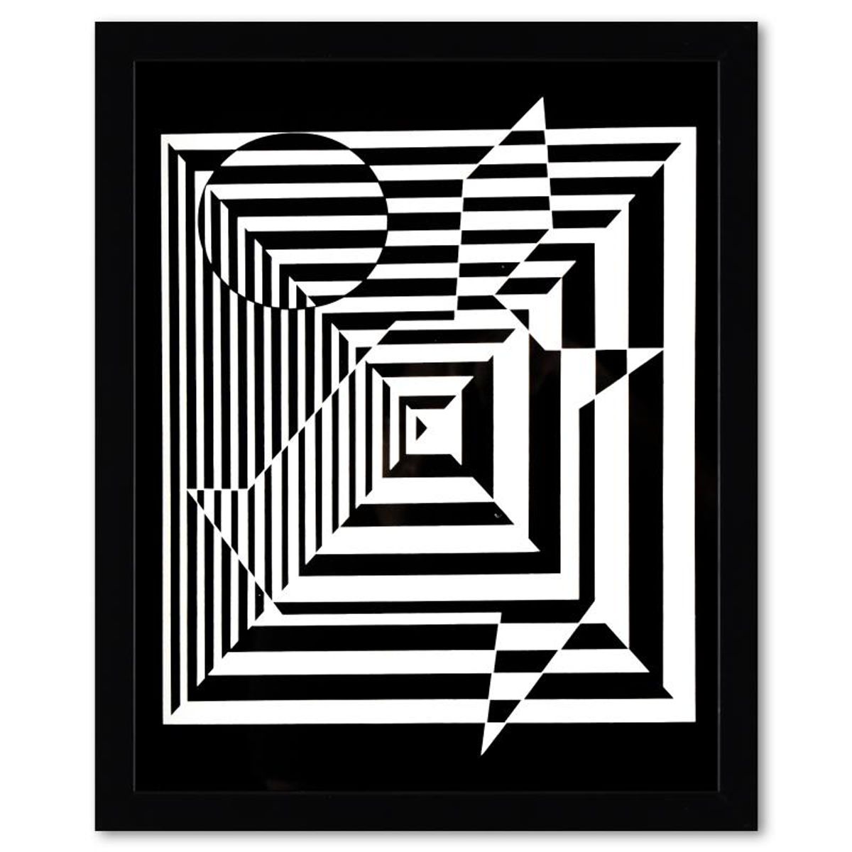 Victor Vasarely (1908-1997), "Zeta, Yablapour-II, et Anadyr de la serie Lineaires (Triptych)" Framed 1973 Heliogravure Prints with Letter of Authenticity