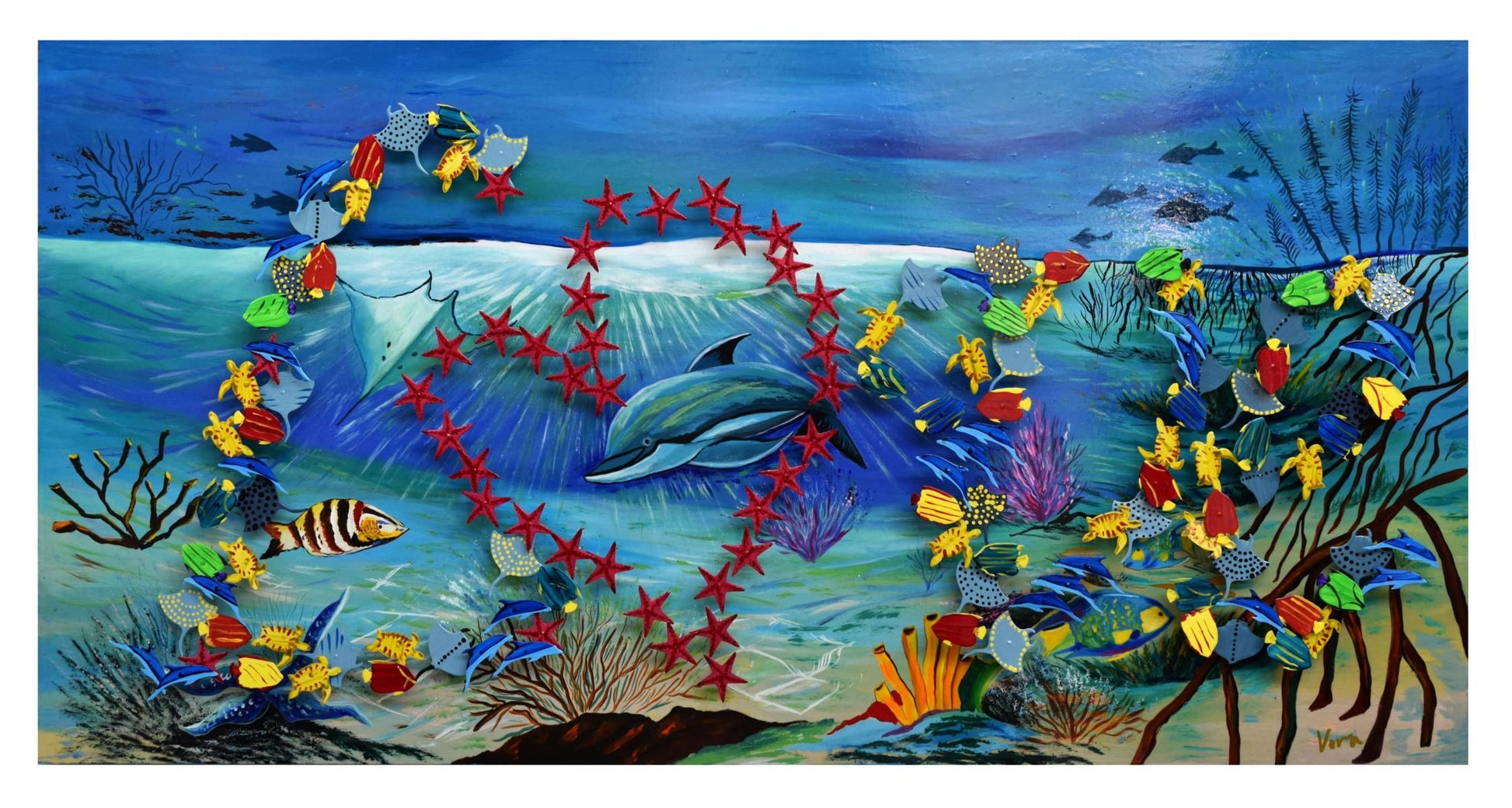 Vera V. Goncharenko- Original Painting on Cutout Steel and Board "Ocean Life"