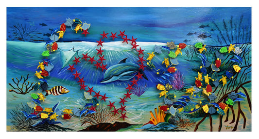 Vera V. Goncharenko- Original Painting on Cutout Steel and Board "Ocean Life"