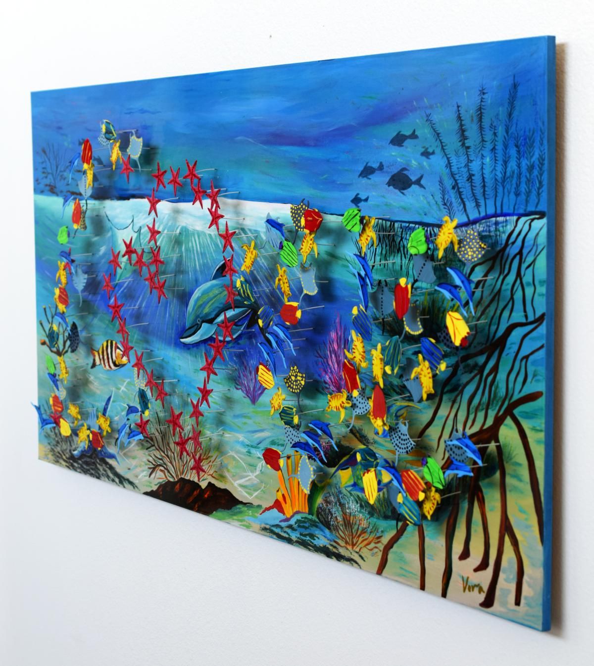 Vera V. Goncharenko- Original Painting on Cutout Steel and Board "Ocean Life"