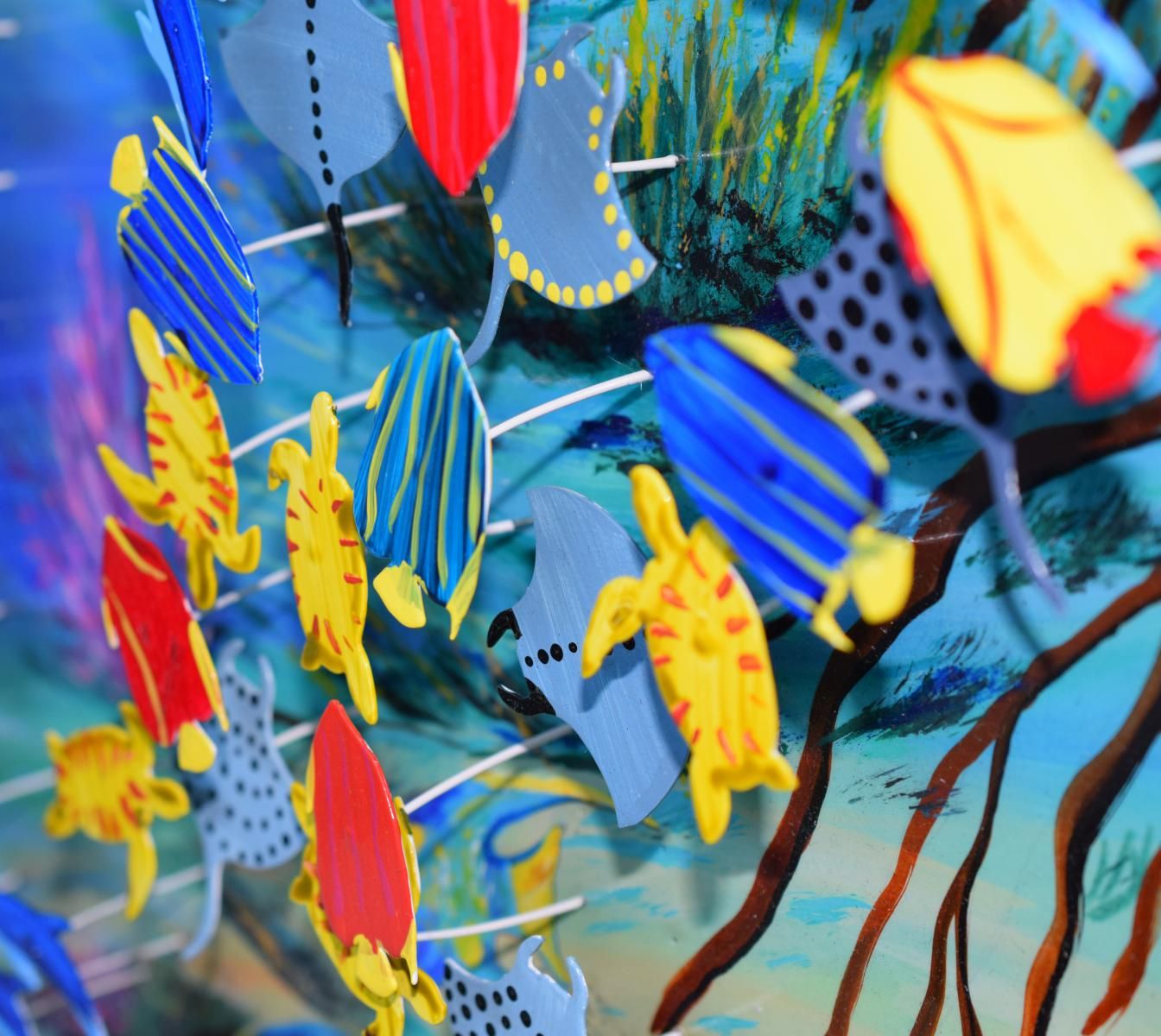 Vera V. Goncharenko- Original Painting on Cutout Steel and Board "Ocean Life"