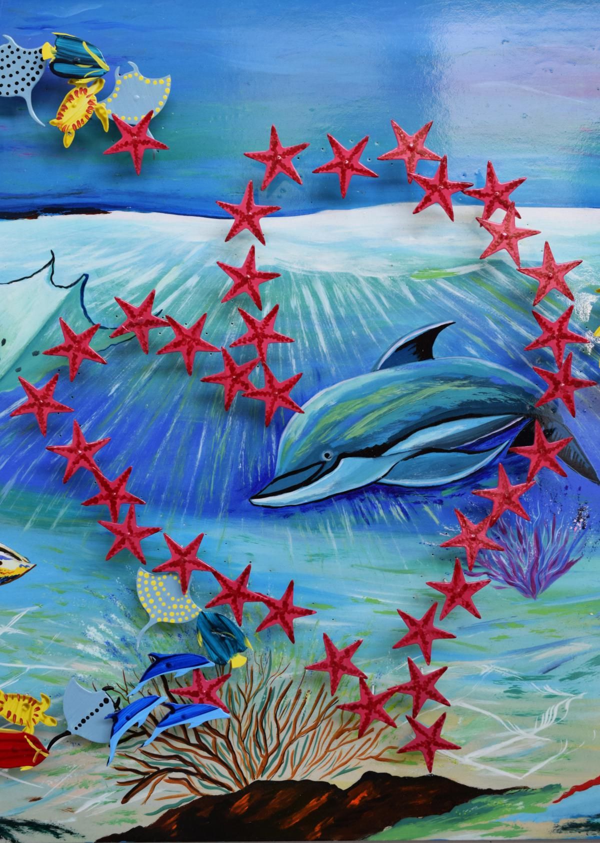 Vera V. Goncharenko- Original Painting on Cutout Steel and Board "Ocean Life"