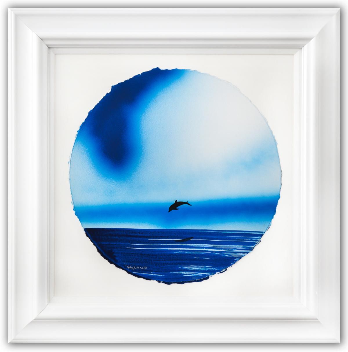 Wyland- Original Watercolor Painting on Deckle Edge Paper "Dolphins"