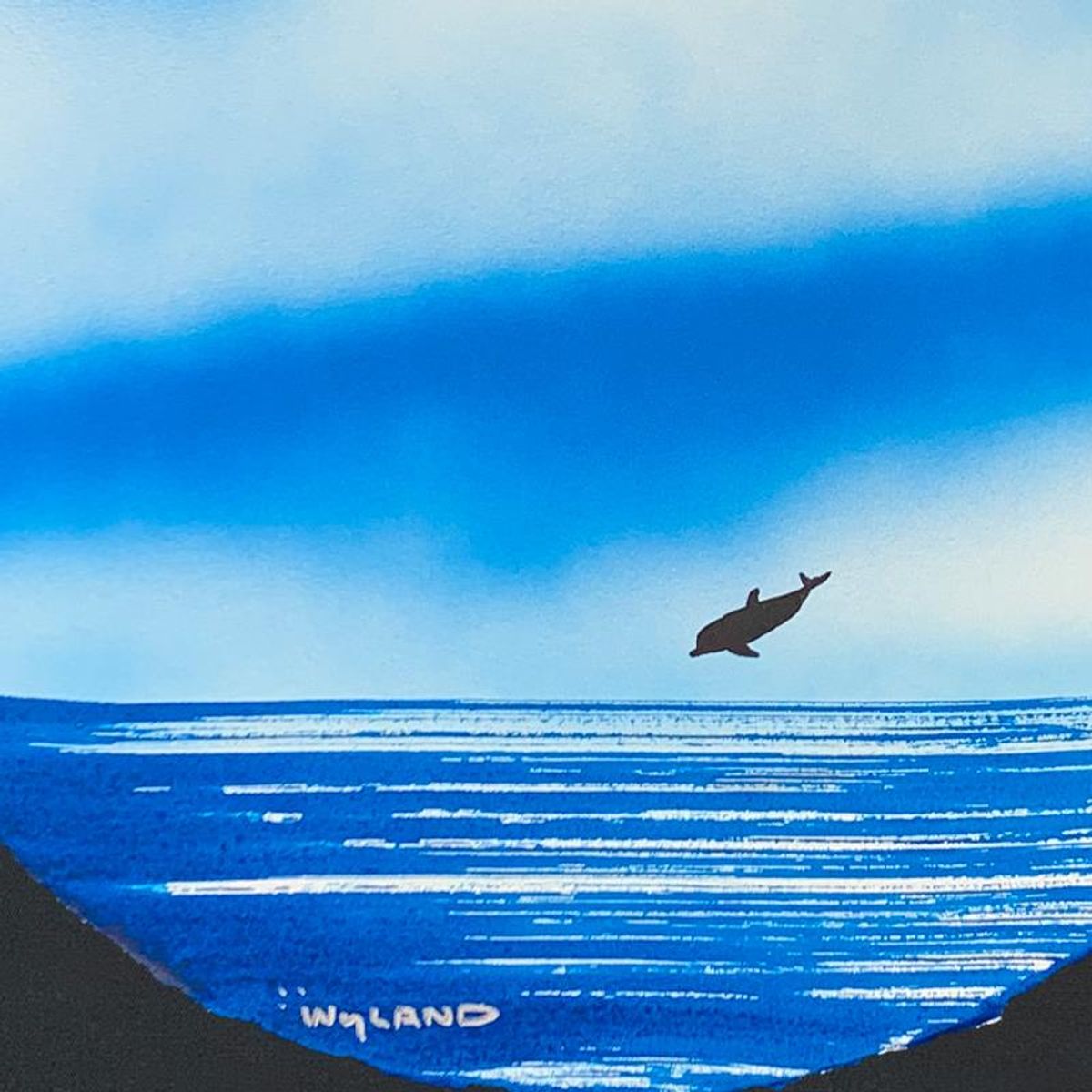 Wyland- Original Watercolor Painting on Deckle Edge Paper "Dolphins"