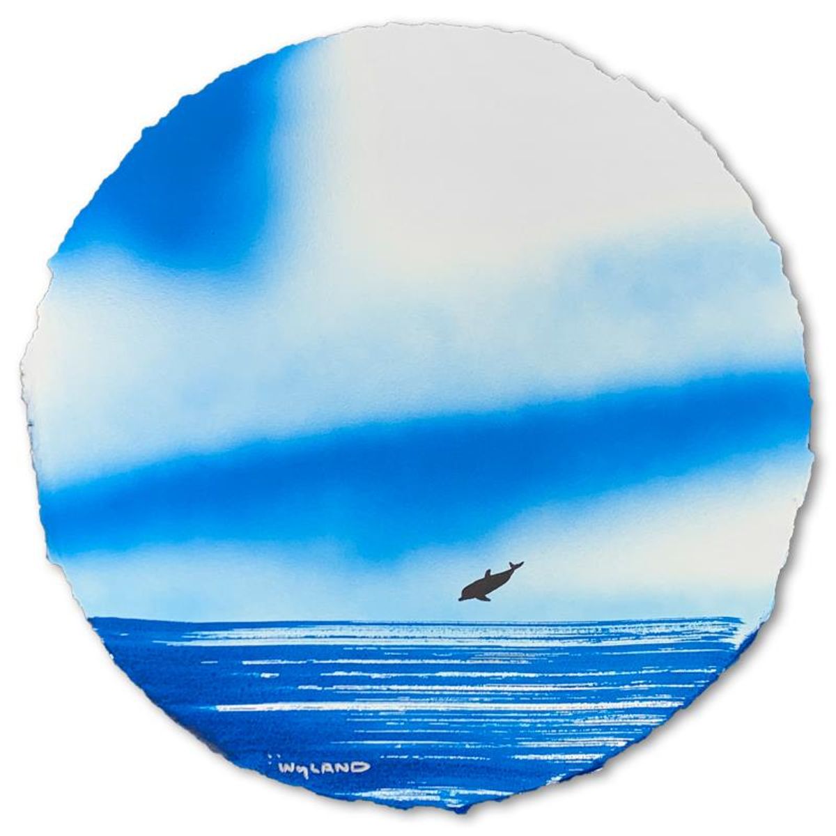 Wyland- Original Watercolor Painting on Deckle Edge Paper "Dolphins"