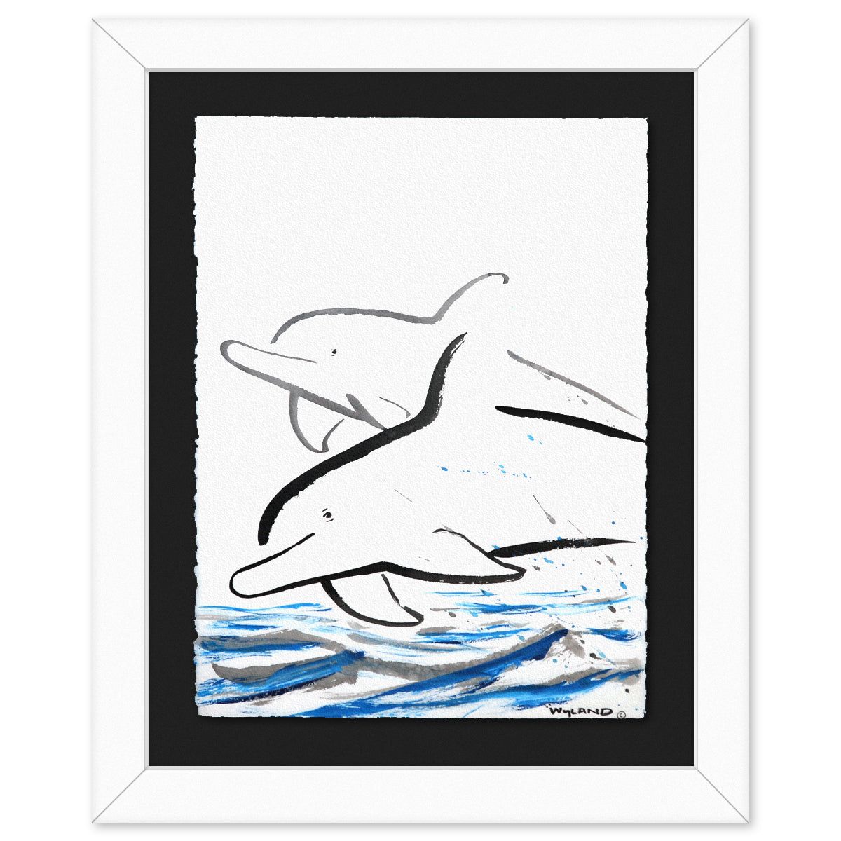 Wyland- Original Sumi Ink Painting "Dolphins"