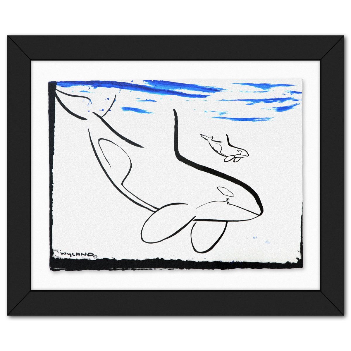 Wyland- Original Sumi Ink Painting "Orca & Calf"