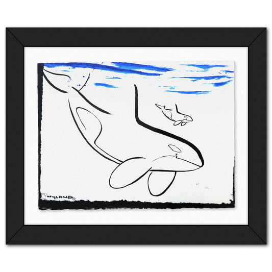 Wyland- Original Sumi Ink Painting "Orca & Calf"