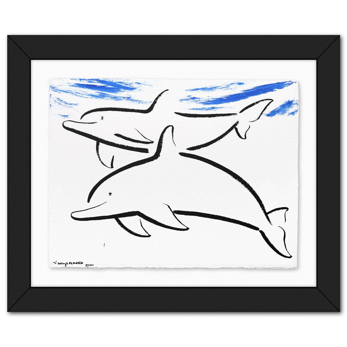 Wyland- Original Sumi Ink Painting "Two Dolphins"