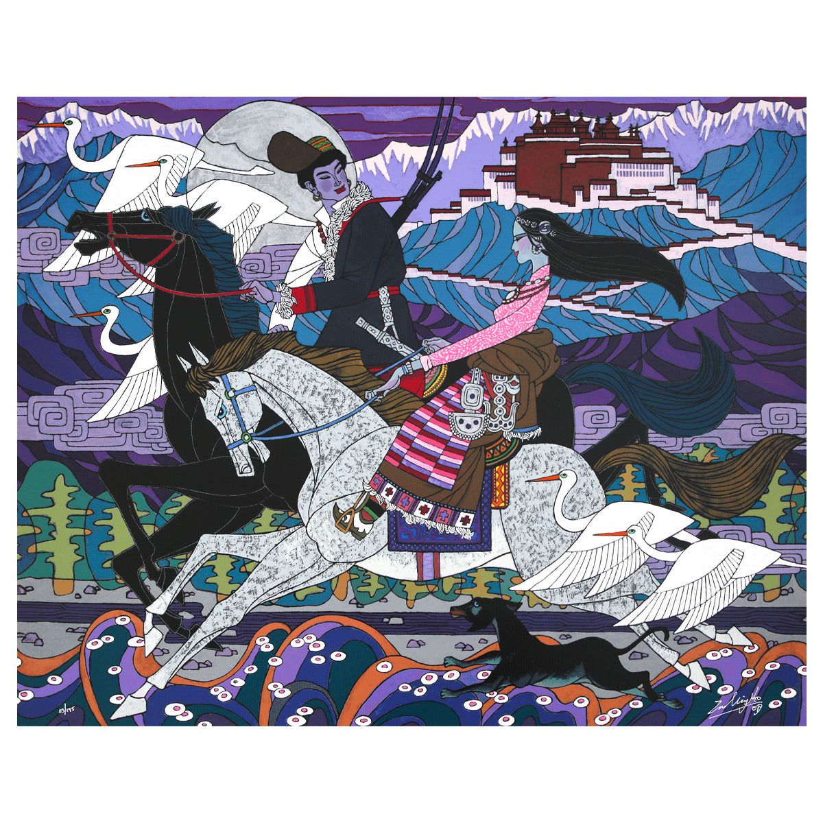 Zu Ming Ho- Silkscreen "Approaching the Budhala Palace"