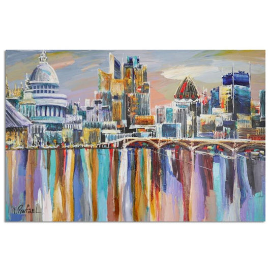 Yana Rafael "New Century London" Hand Signed Original Painting on Canvas with Letter of Authenticity.