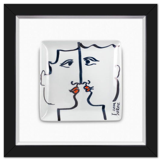 Yuroz, Framed Hand Painted Ceramic Plate, Hand Signed with Letter of Authenticity.
