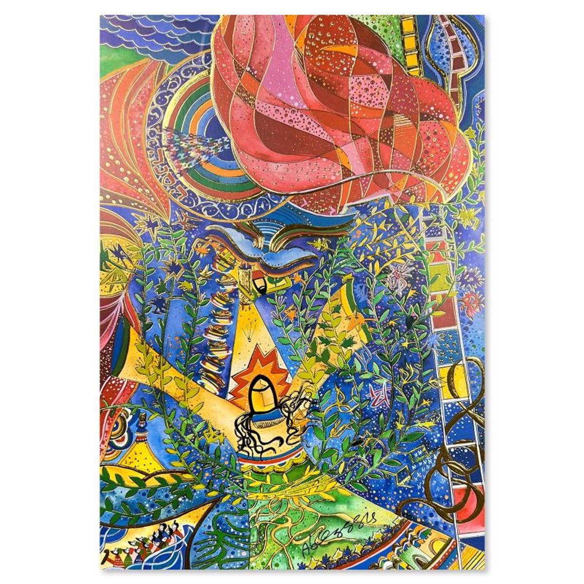 Rafael Abecassis, "Burning Bush" Hand Signed, Numbered Limited Edition Mixed Media with Letter of Authenticity.