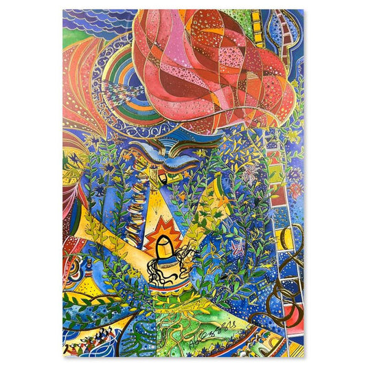 Rafael Abecassis, "Burning Bush" Hand Signed, Numbered Limited Edition Mixed Media with Letter of Authenticity.
