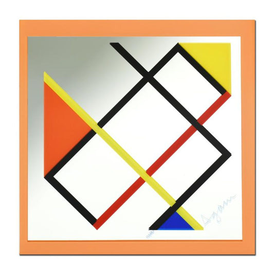 Yaacov Agam, "Homage to Mondrian (Orange Border)" Limited Edition Colored Mirror, Numbered and Hand Signed with Letter of Authenticity.
