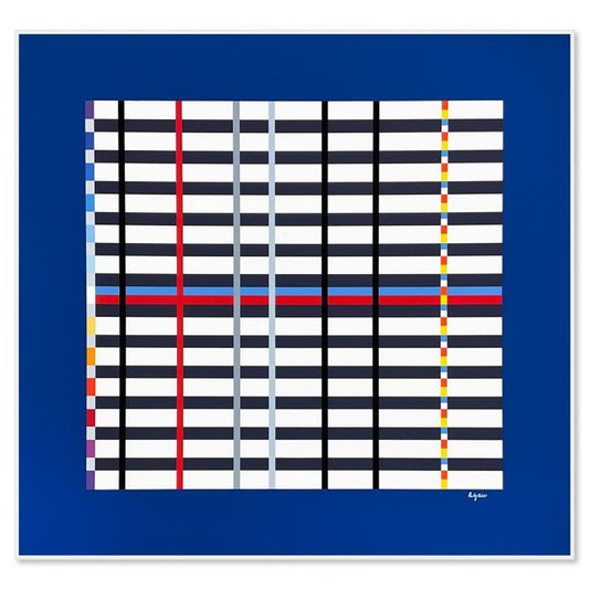 Yaacov Agam, "Hommage du Mondrian (Dark Blue)" Limited Edition Serigraph, Numbered and Hand Signed with Letter of Authenticity.
