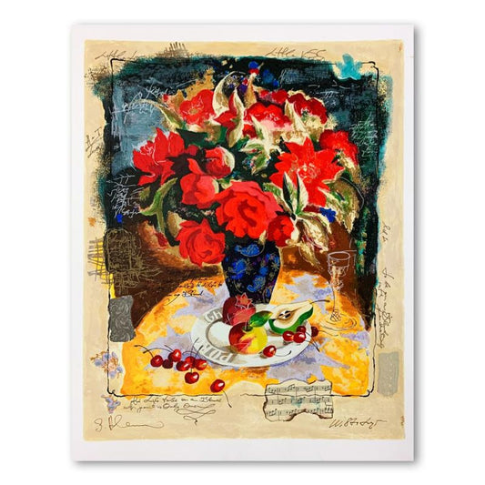 Alexander Galtchansky (1959-2008) and Tanya Wissotzky (1959-2006), "Red Flowers in a Vase" Hand Signed Limited Edition Serigraph on Paper with Letter of Authenticity.