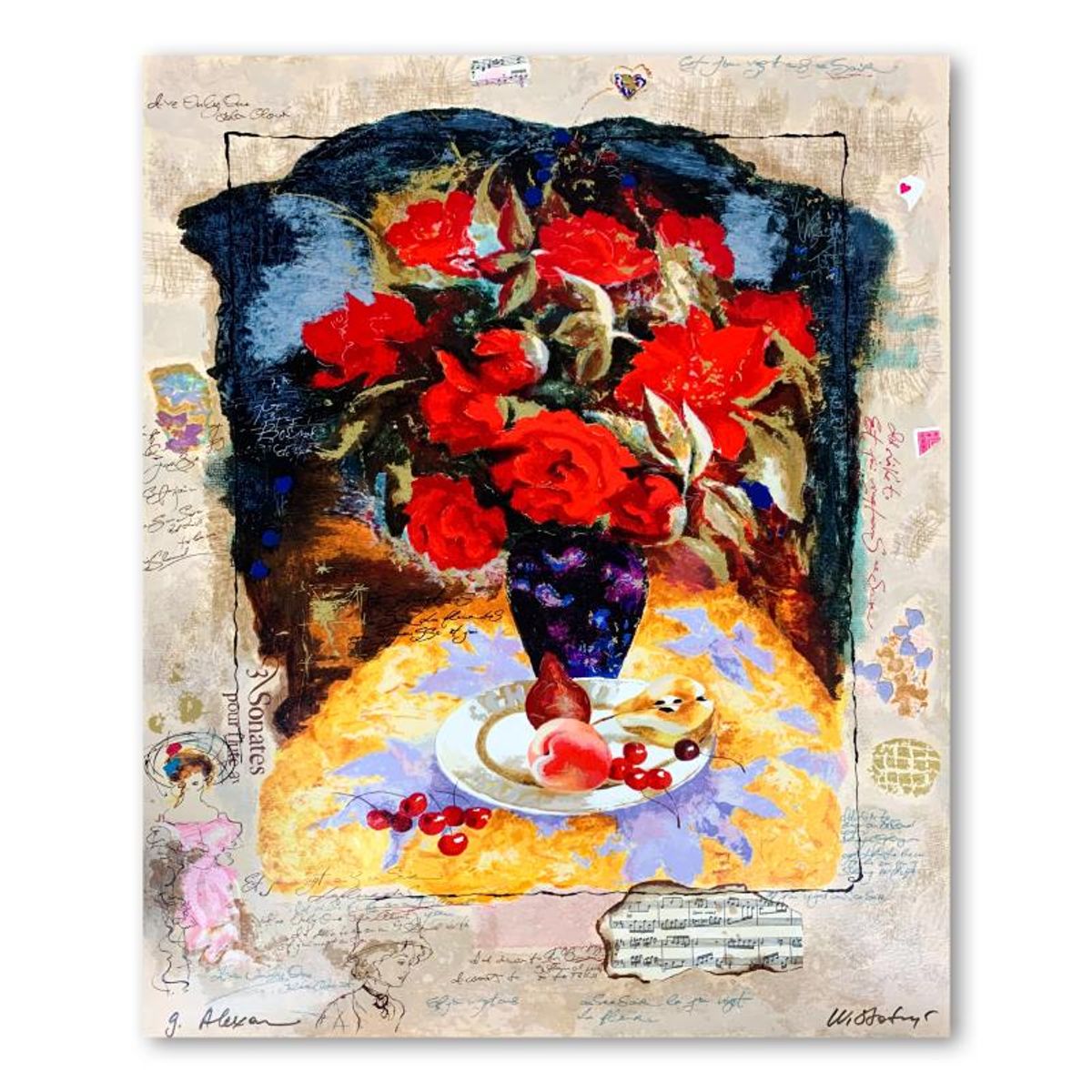 Alexander Galtchansky (1959-2008) and Tanya Wissotzky (1959-2006), "Blossoms and Fruit" Hand Signed Limited Edition Serigraph on Paper with Letter of Authenticity.