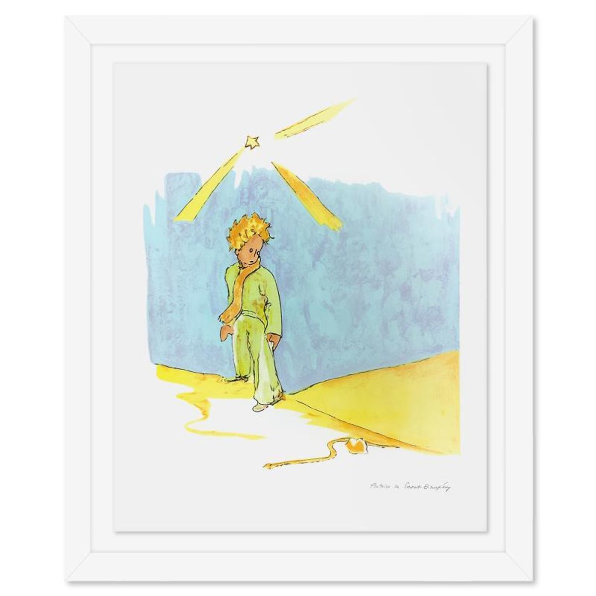 Antoine de Saint-Exupery 1900-1944 (After), "The Little Prince And The Snake at the Wall" Framed Limited Edition Lithograph with Certificate of Authenticity.