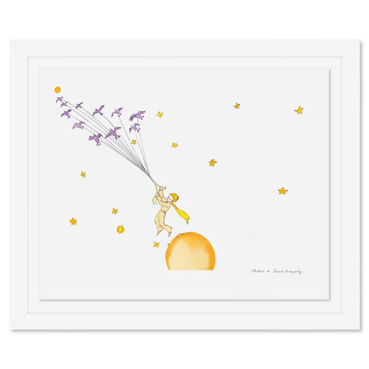 Antoine de Saint-Exupery 1900-1944 (After), "The Little Prince Flying Away" Framed Limited Edition Lithograph with Certificate of Authenticity.